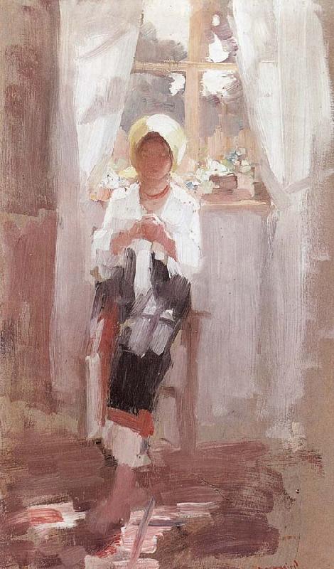 Nicolae Grigorescu Peasant Sewing by the Window